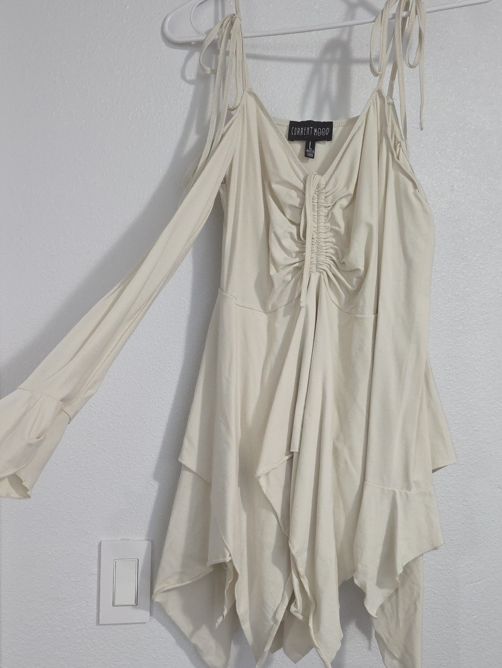 Current Mood Cream Asymmetrical Handkerchief Hem Dress
